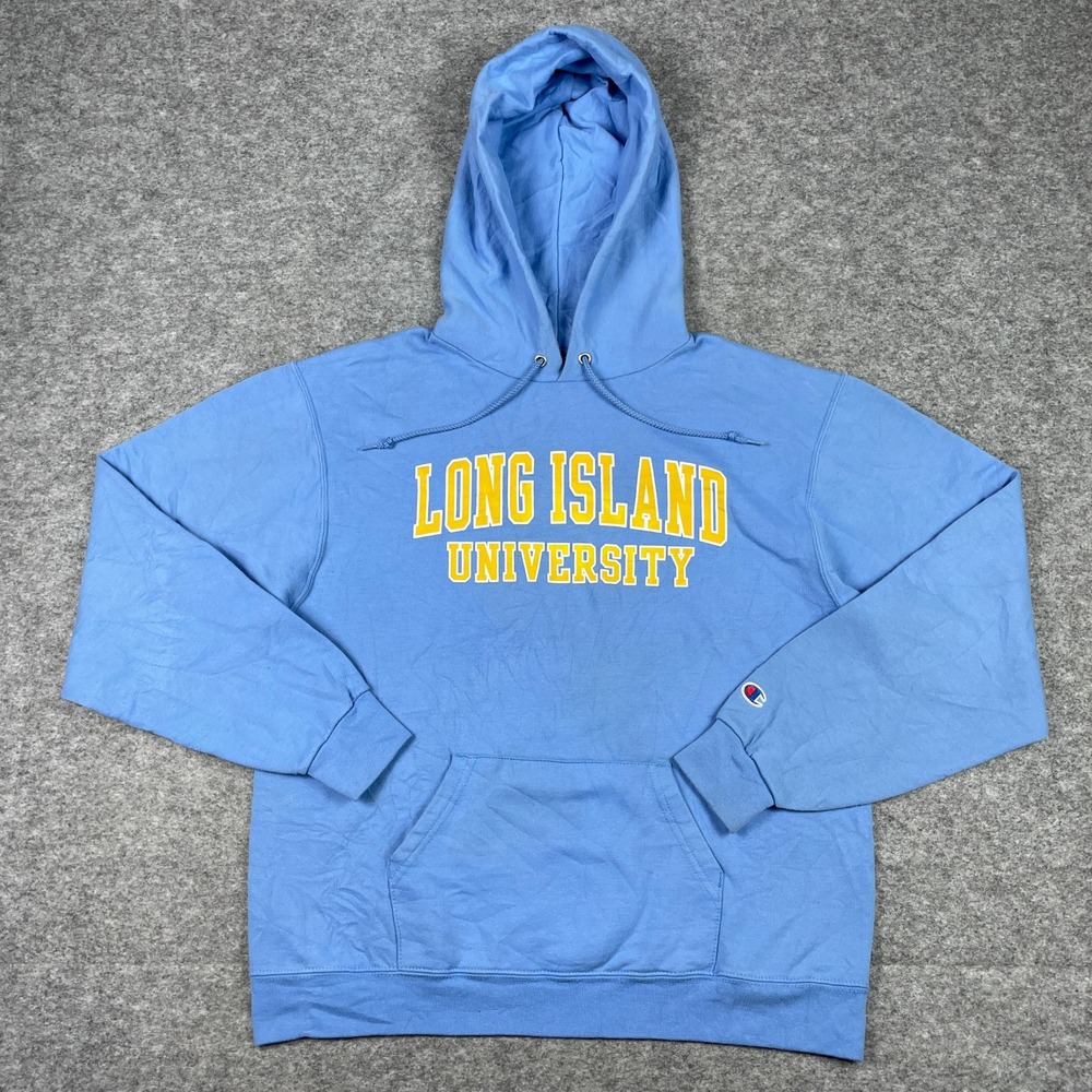 Long Island University Hoodie Mens Medium Blue Champion LIU Pullover Sweatshirt